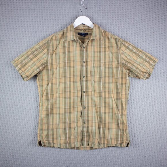 Gap 2000s Y2K Checkered Button Up Orange Mens Medium - Picture 2 of 6